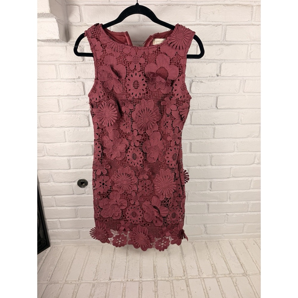 Altar'd State S Burgundy 3D Floral Applique Lace Mini Dress Crochet Boho